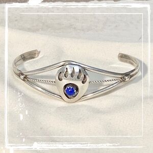 Lapis Lazuli Sterling Silver Bear Paw Navajo Baby Cuff Bracelet